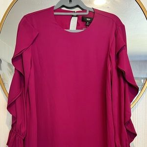 Purple mini sheets dress with dramatic sleeves. Never worn